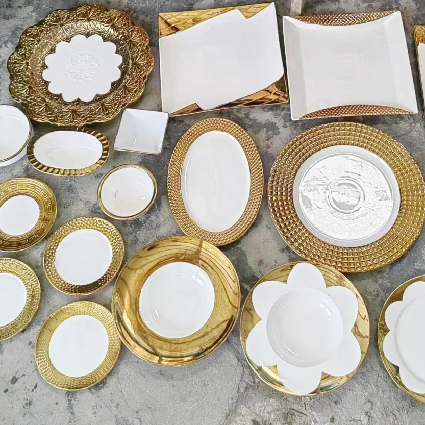 

%a Hot Sell Cheap dinnerware sets With Gold Rim Ceramic Bowls Bulk assiettes en porcelaine en gros plates ceramic ton