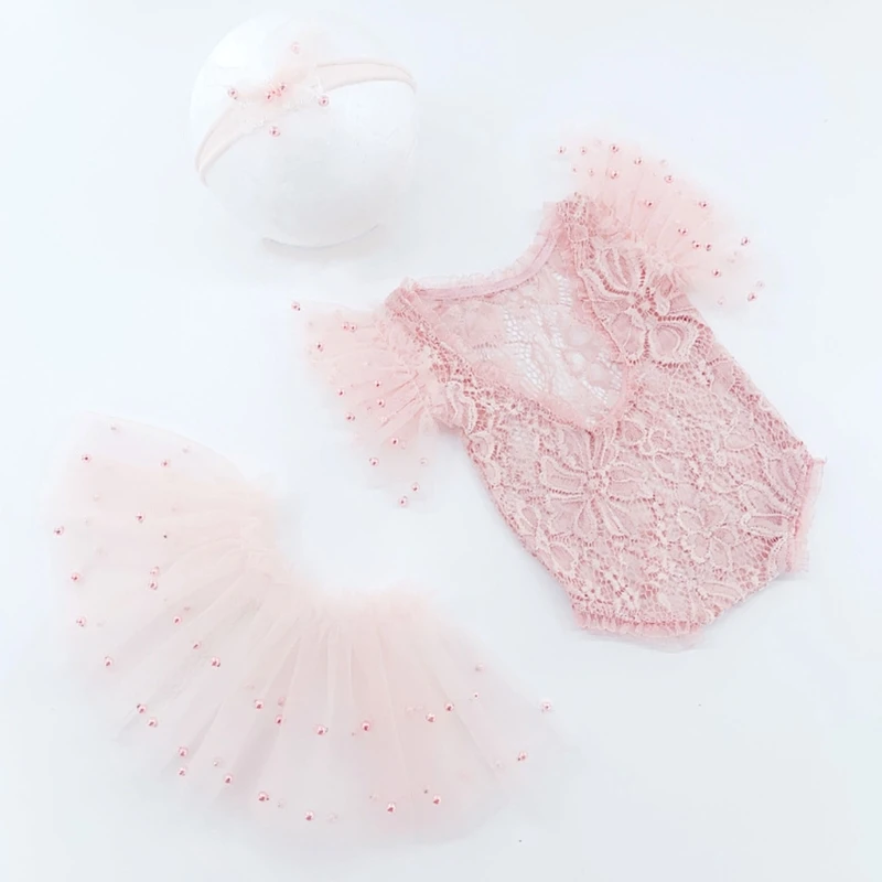 Photo-Shooting Props for Baby Girl 0-6M Infant Headdress & Tulle Tutu Jumpsuit Party Dress Photo Clothes Newborn Outfit Dropship