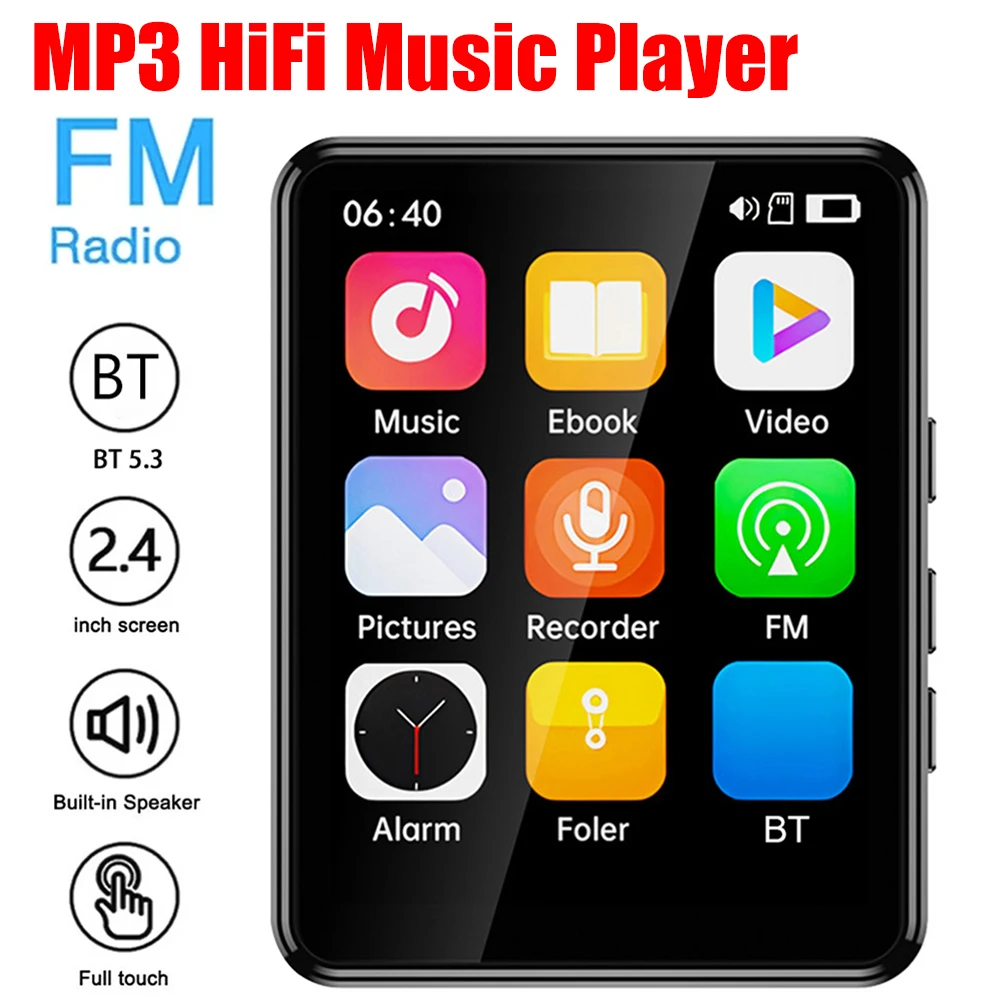 مشغل MP3 محمول مع شاشة تعمل باللمس ، مشغل موسيقى مع مكبر صوت ، راديو FM ، تسجيل الكتاب الاليكتروني ، بلوتوث ، Walkman ، 16 جيجابايت ، 32 جيجابايت ، 64 جيجابايت