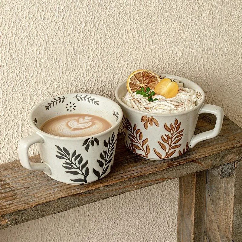 Quaint texture coarse pottery hand-painted cup Japanese ceramic mug, coffee cup