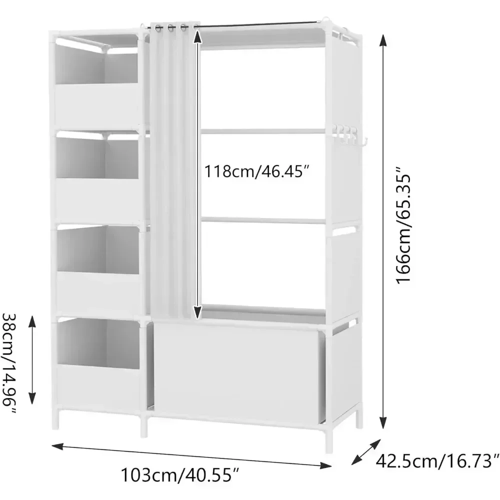 Portable Wardrobe Storage Closet, Clothes Storage Cabinet with Curtain,40.55 x 16.73 x 65.35Inches, for Living Room, Bedroom