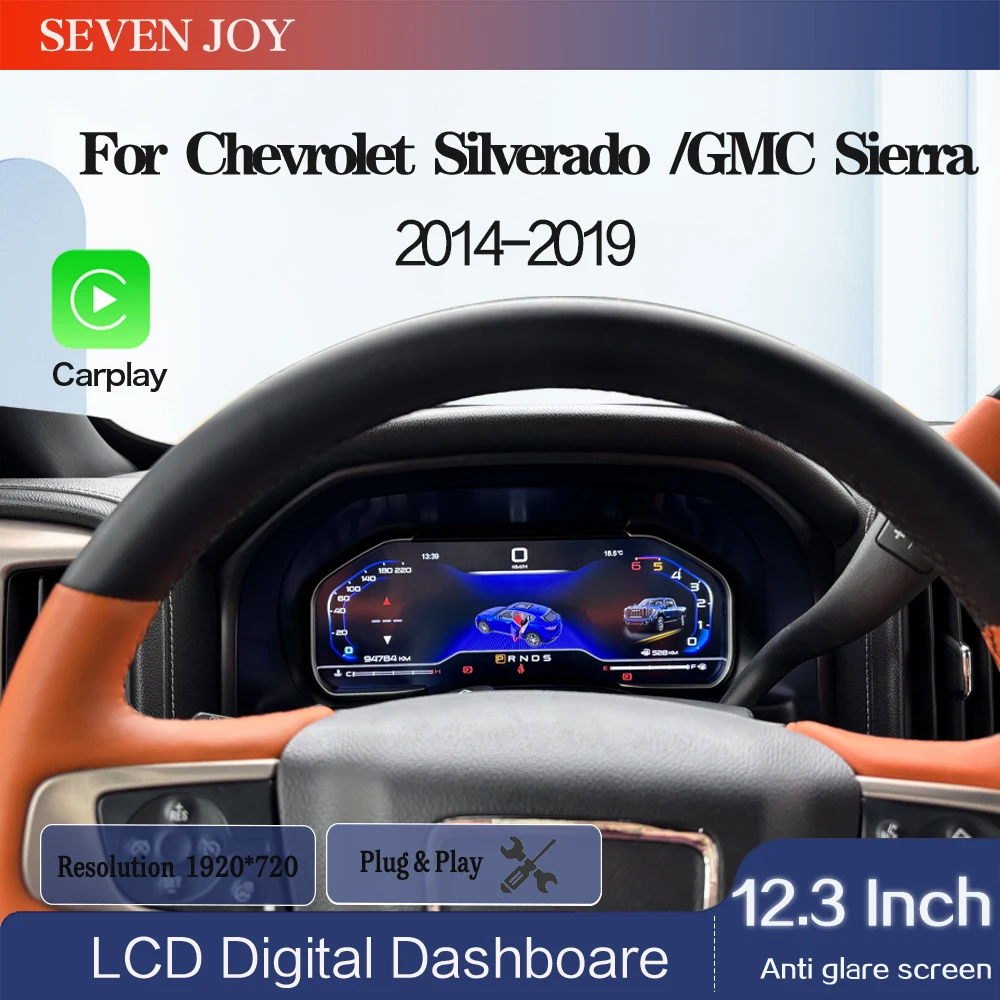 

12,3-дюймовый цифровой комплект приборов для Chevrolet Silverado GMC Sierra 2014-2019, автомобильный кластер, приборная панель/Wireless CarPlay