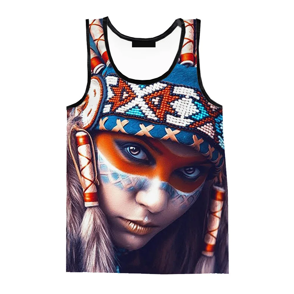 New Ethnic Girl 3D Print Tank Tops Men's Casual Hip-Hop Streetwear Oversized Fitness Gym Vest Sleeveless Beach Tops Men Clothing