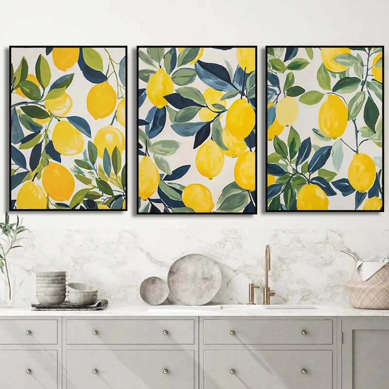 Fruit Lemon Kitchen Wall Art Canvas Painting Nordic Still Life Poster and Print Abstract Wall Picture for Living Room Home Decor