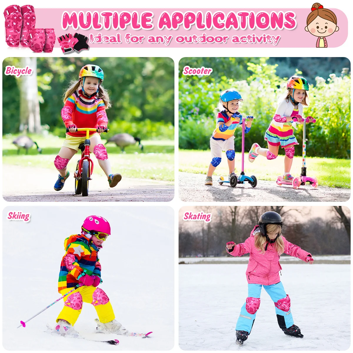 

Kids Protective Gear Set Cycling Skateboarding Pads Elbow Gloves Red Camouflage Size L Xl Breathable Impact Resistance