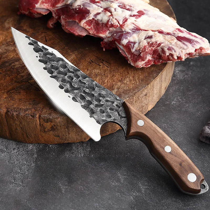 7” Boning KnifeForged Butcher's KnifeBone CuttingMeat SplittingThickened One-Piece Knife 4mm Sturdy Not BrokenWalnut Handle