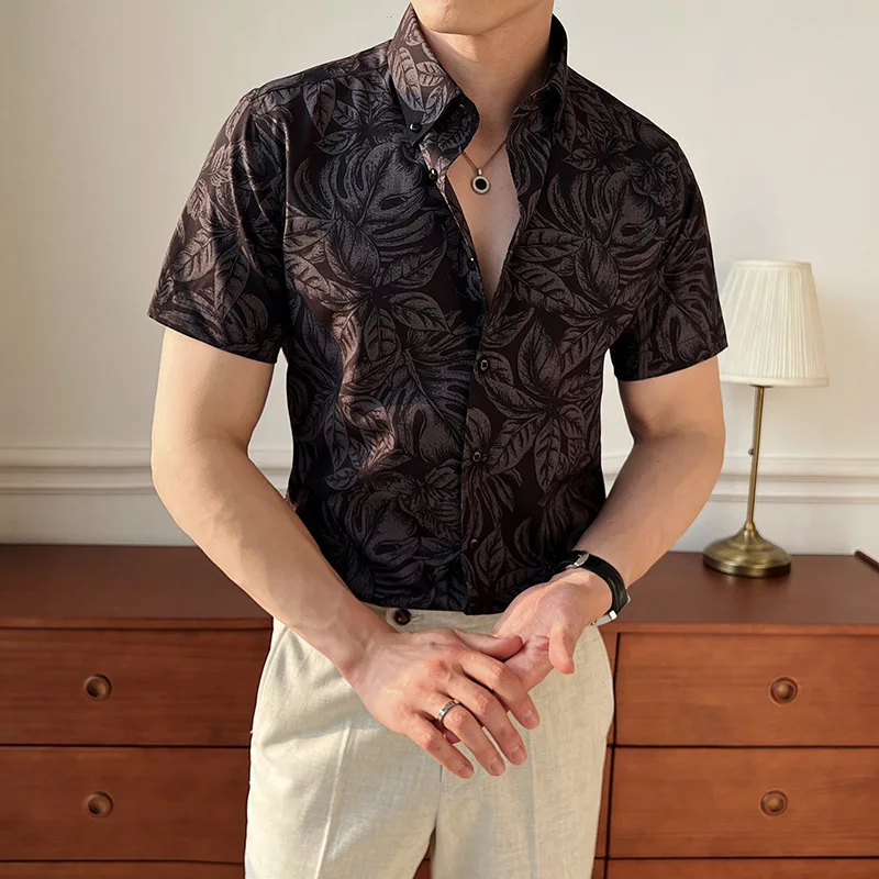 2025 Summer New Men's Versatile Fashion Urban Short sleeved Shirt Business Casual Simple Breathable Printed Design Shirt