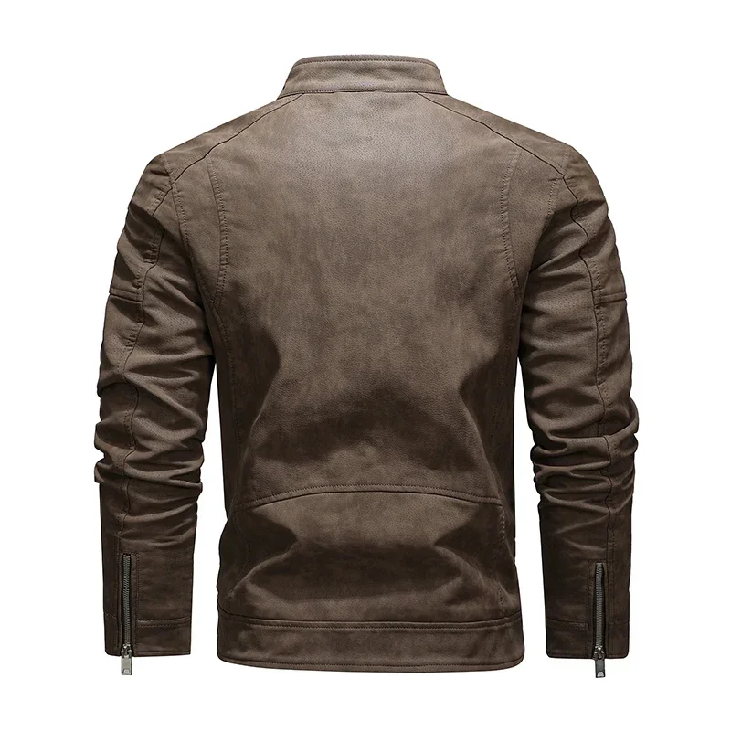 Blouson d'hiver en cuir PU homme, slim, militaire, chaud, avec fermeture éclair, à la mode, pour motard, 2023