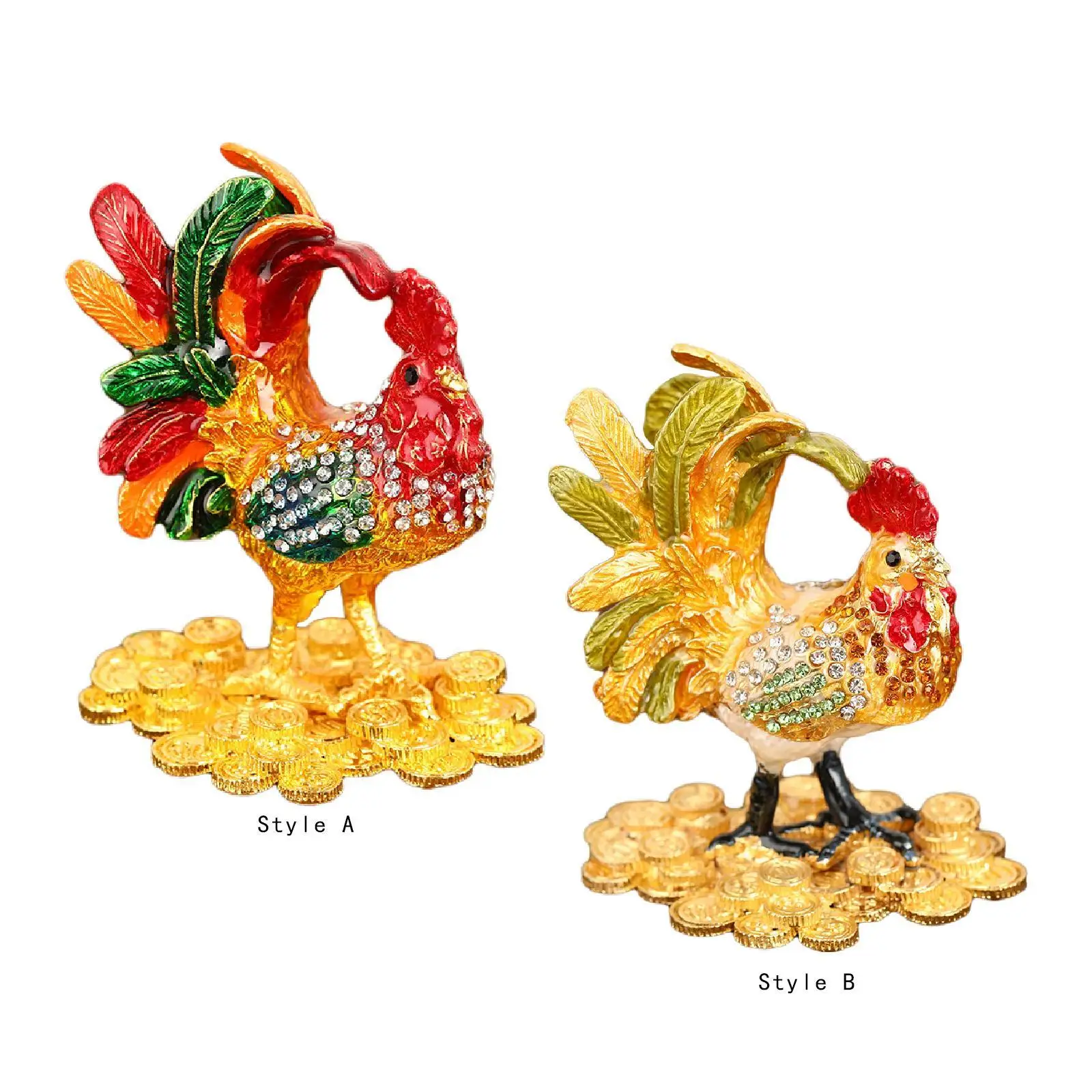 

Chicken Figurine Jewelry Box Desktop Decoration Dresser Alloy Craft Art Sculpture Trinket Box Jewelry Organizer for Brooches