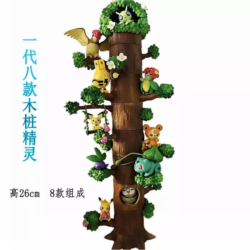 Anime Kawaii Toys Tree Stump Pocket Monster Pikachu Forest Action Figure Collectible Model Statue Game Poke Kids For Toy