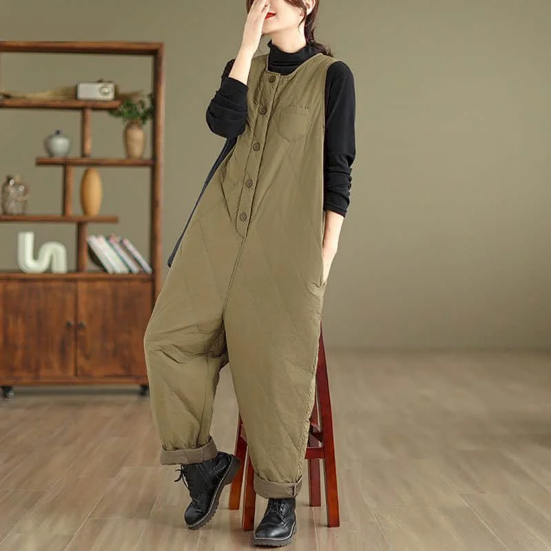 Oversized Jumpsuits Winter O-neck Cotton-padded Clothes High Waist Korean Style Casual Playsuits One Piece Outfit Women Clothing