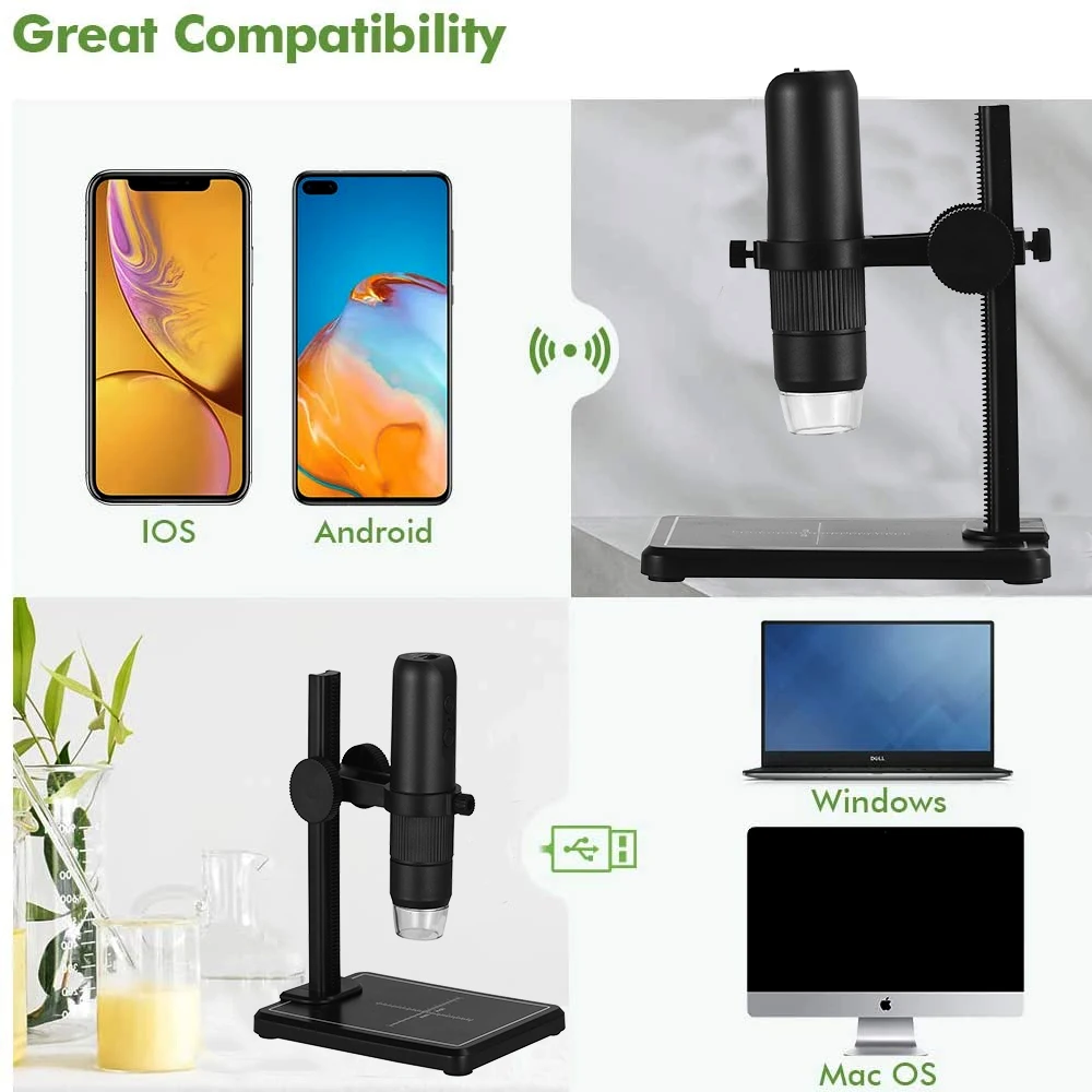 1000X Zoom WIFI HD Desktop Electronic Digital USB Professional Microscope  8LED Plastic Support Stand For Apple Android Phone PC