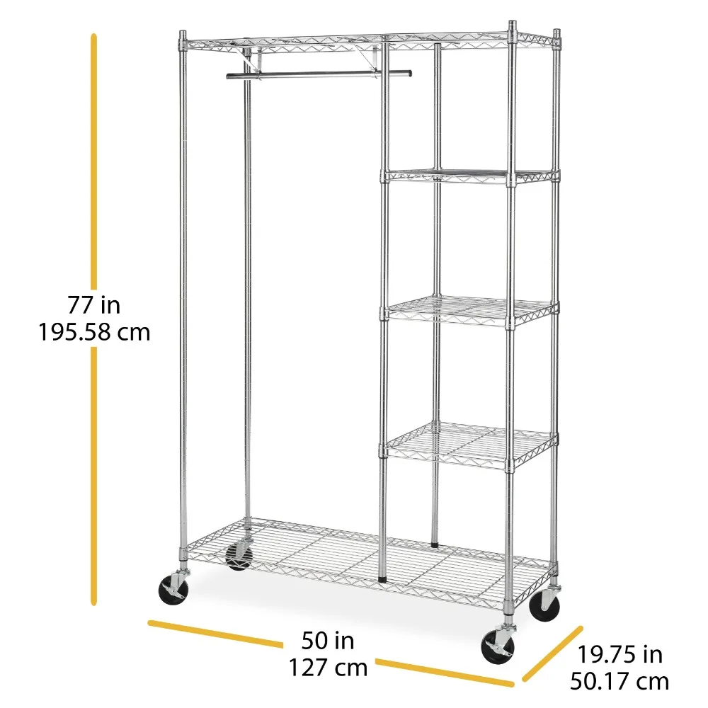 Clothes Rack, 4-Shelf Rolling Garment Racks Features A Durable Chromed Steel Frame, Garment Racks