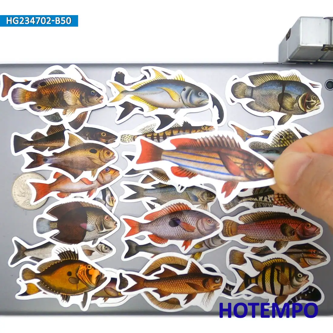 20/30/50Pieces Fishing Specimen Style Mixed Ocean Fish Stickers for Fisherman Boats Luggage Scrapbook Phone Laptop Sticker Toys