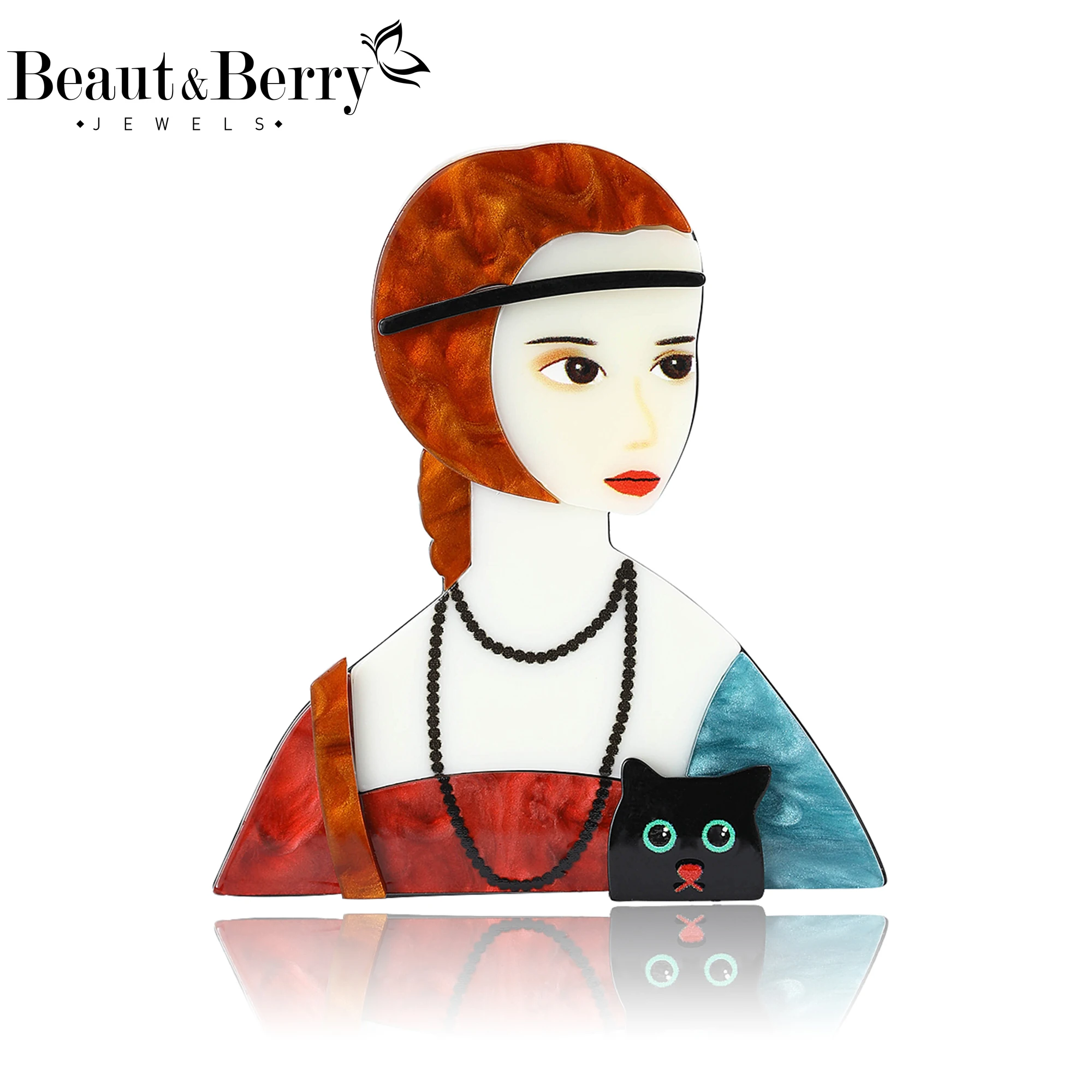 

Beaut&Berry Classic Acrylic Girl Brooches for Women Character Pins Casual Party Accessories New Year Gifts Friends Decoration
