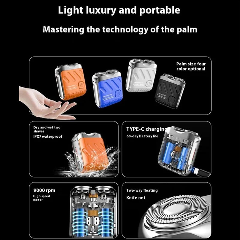 

A50Q-Портативная бритва для бороды, аккумуляторная электробритва с двойным кольцом, магнитный резак, мини-электробритва, дорожная бритва