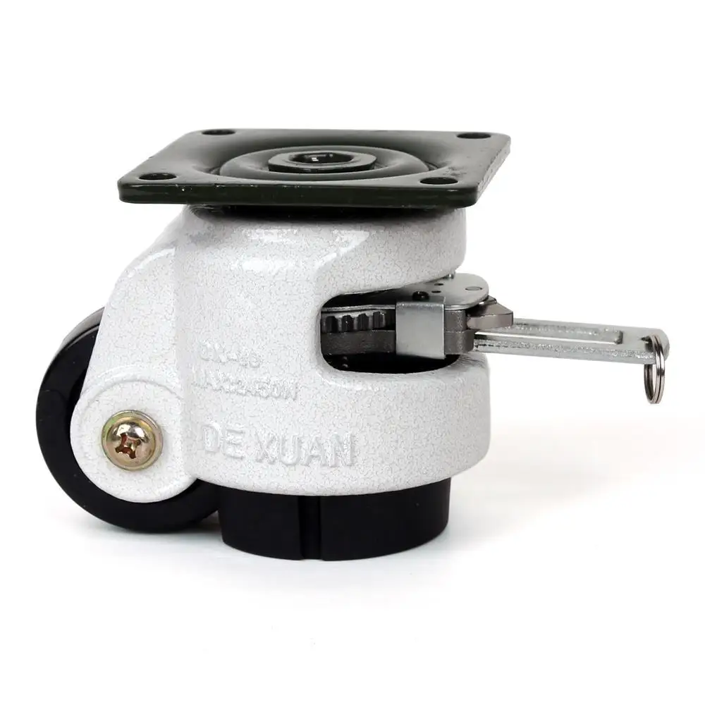 Heavy Duty Adjustable Leveling Caster Wheels with Ratchet Arm and Brake, Swivel Rubber Furniture Casters for Workbench
