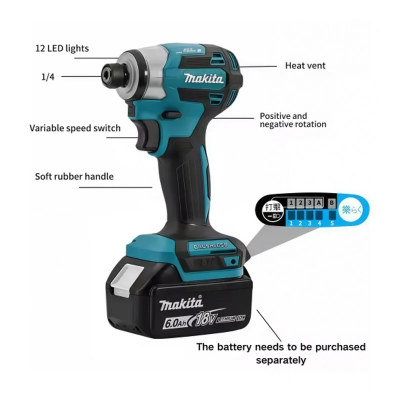 

Бесщеточный ударный гайковерт Makita DTD173 18В, 180Нм, разноцветный, 36700 об/мин, для аккумуляторов Makita