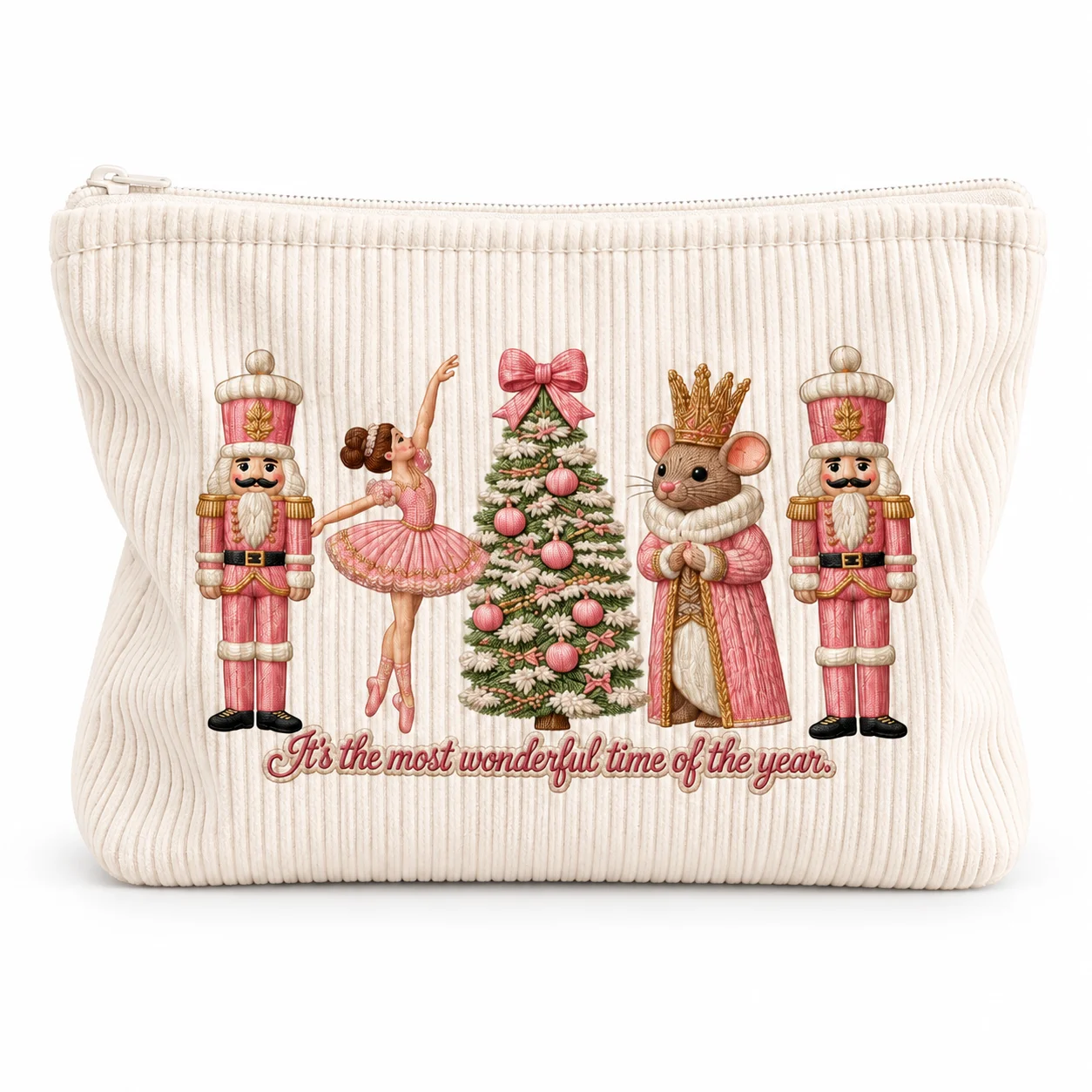 Nutcracker Print Cosmetic Bag Corduroy Soft Makeup Pouch Large Capacity Travel Toiletry Organizer Storage Case for Women Girls