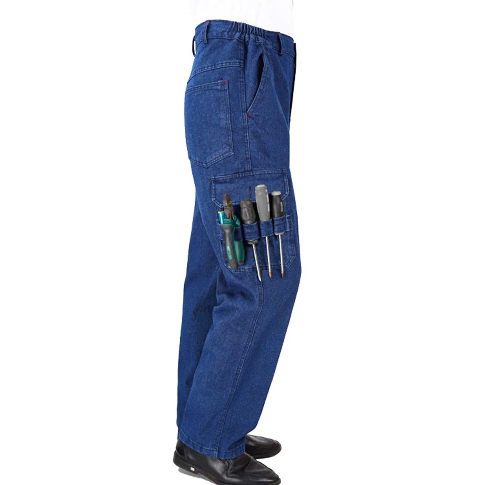 Men's Summer Work denim pants Thin Multi-pocket Denim Overalls Wear-resistant Welder Loose Straight Overalls Pants Work clothes