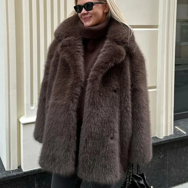 

New Thick Cotton Winter Fur Coat Women Suit Collar White Medium Long Luxury Fox Fur Overcoat High Quality Fury Plush Jacket