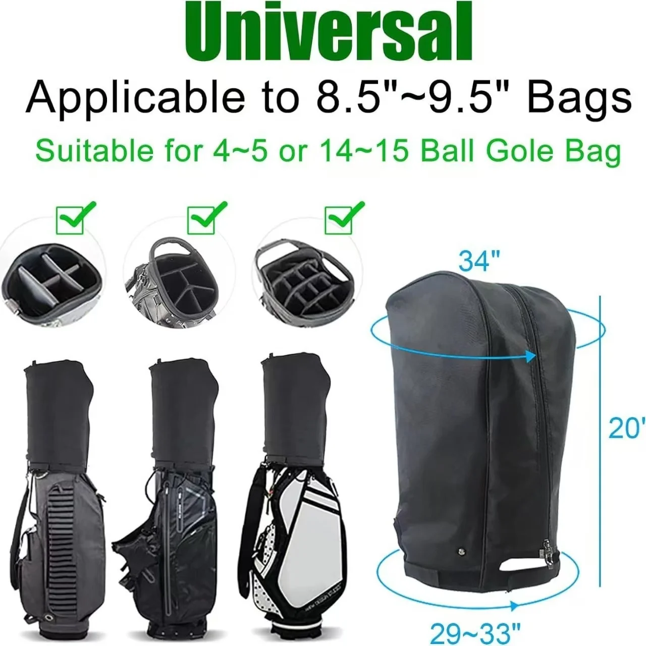 Golf Bag Dust Cover Protector for 8.5-9.5 Golf Balls,Oxford Cloth Material,Black,Protective Cover for Golf Bags,Golf Accessories