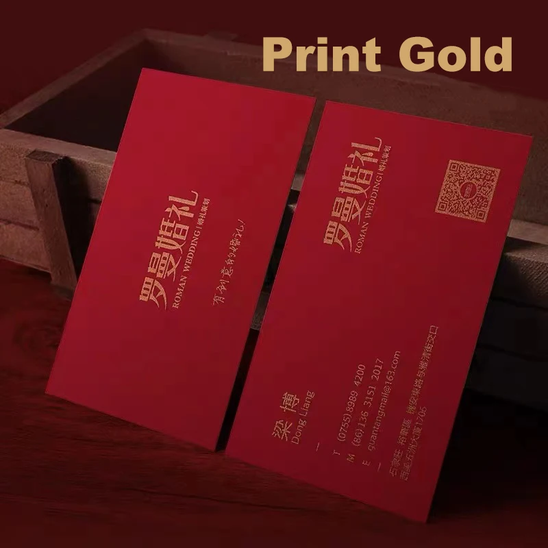 Custom Business Card Printing Logo Name 350G Red Paper Personalized Design Gold Foil Double-side Print Silver Postcard 200PCS