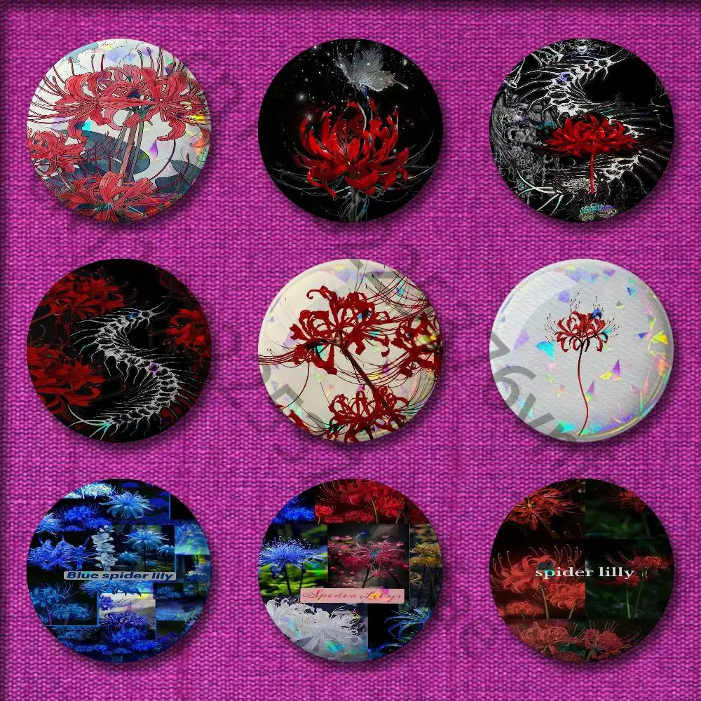 Red Spider Lily Tokyo Flower Badges 32mm 25mm 44mm 75mm 58mm Round Pin Brooch Hat Cap Souvenir Cosplay Gift Decorations