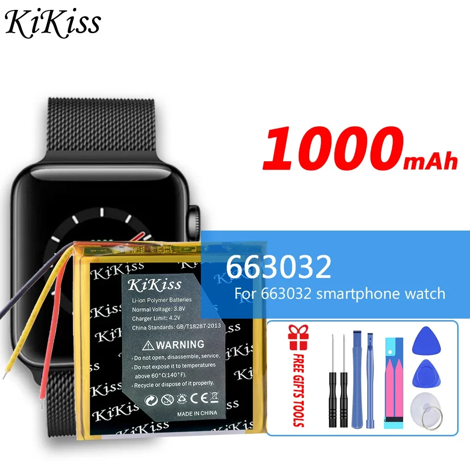 

KiKiss 100% New Battery 1000mAh for 663032 Smartphone Watch Digital Batteries