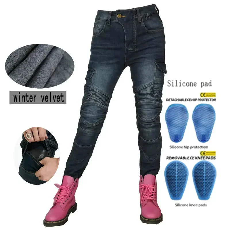 Volero inverno motocicleta equitação proteção jeans feminino cavaleiro casual quente geral jeans motocross calças de proteção para meninas