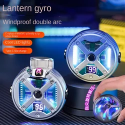 Windproof Double Arc USB Lighter,Creative Metal UFO Gyroscope,LED Color Light, Digital Battery Display, Type-C Charging Lighters