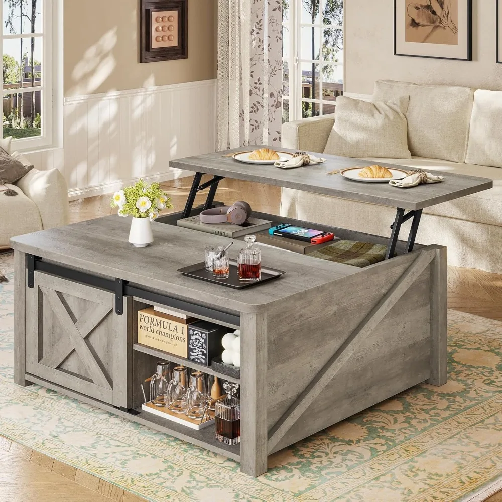 

31.5" Lift Top Coffee Table With Storage, Square for Living Room, Farmhouse With Large Hidden Compartment and Adjustable Shelve