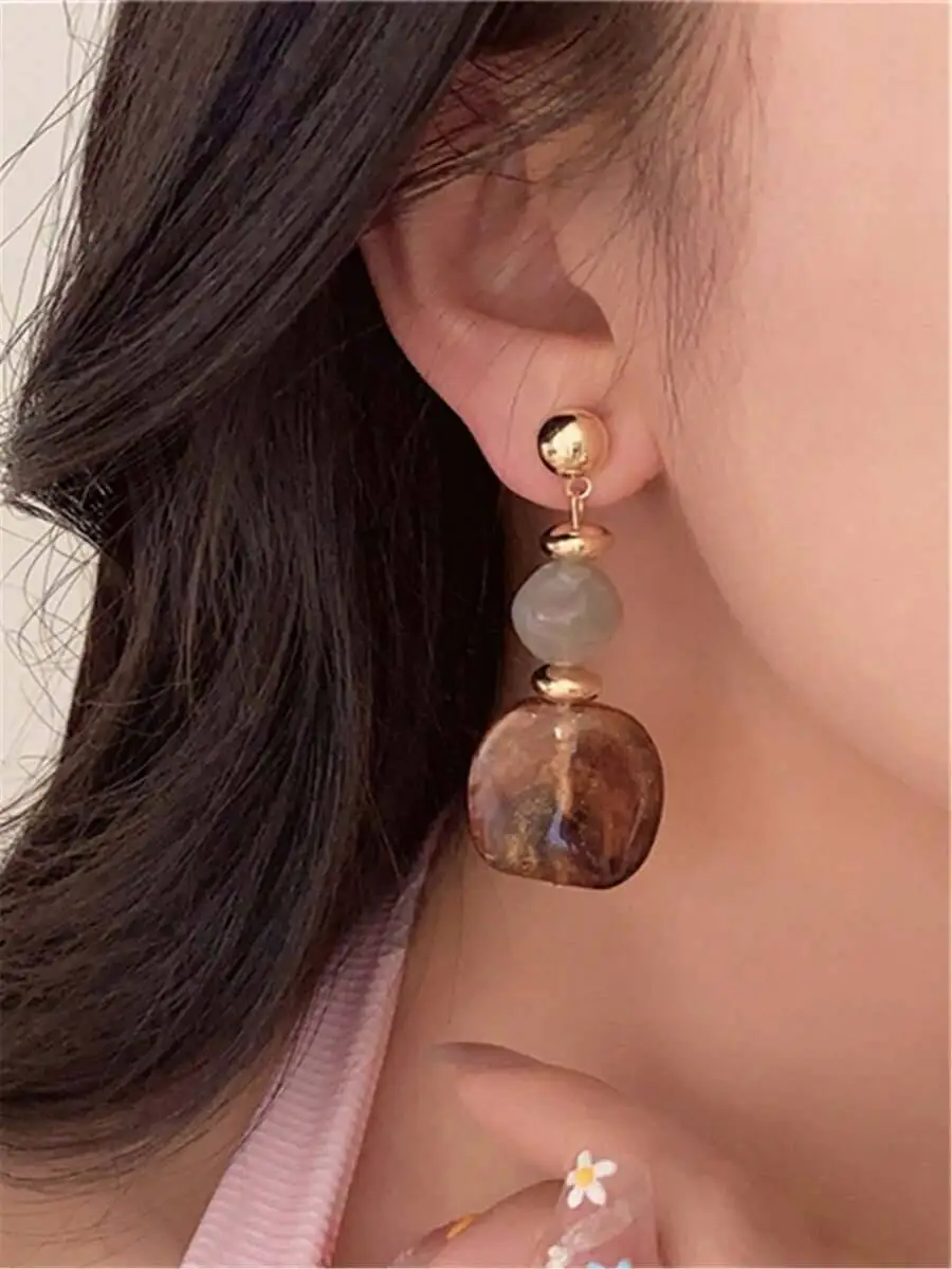 1Pair Women Vintage Tie Dye Acrylic Earrings Asymmetrical Long Pendant Boho Chic Jewelry For Party Daily Wear Gift