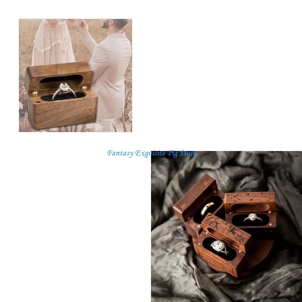 

Элегантная деревянная коробка для показа парных колец, удобный для путешествий дизайнерский чехол для хранения подарков на
