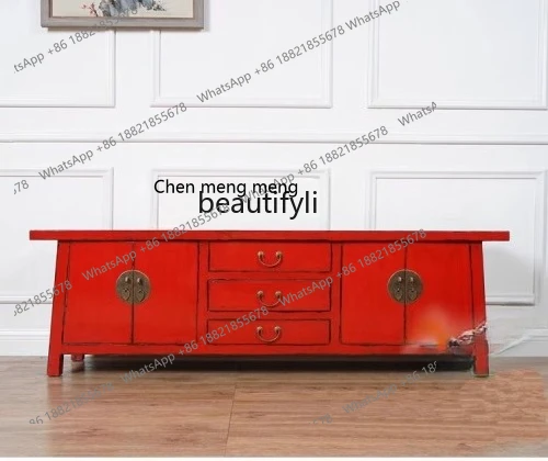 Neoclassical low cabinet, living room decoration cabinet, new Chinese solid wood old TV cabinet