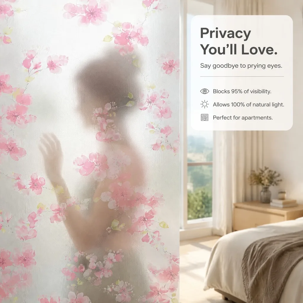 Spring Sakura Floral Peel Stick Glass Sticker Bathroom Bedroom Window Decor