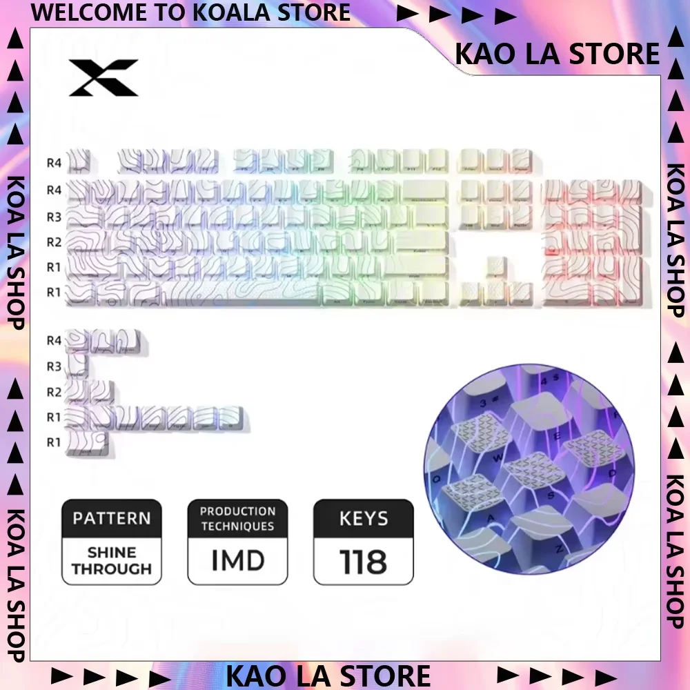 

XVX Keycaps Topographic New Version Pattern Shine-Through OEM Profile IMD-Tech Keycaps 61/84/118 Keys PC Gamer Accessory Gift