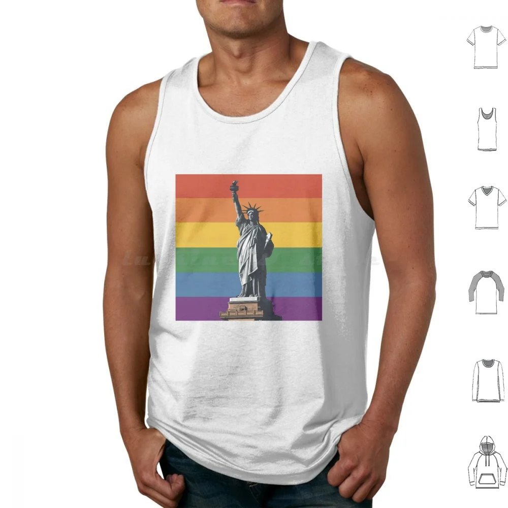 Statue Of Liberty-Pride Art Tank Tops Print Cotton Pride Rainbow Love Wins Trans Bi Bisexual Pride 2024