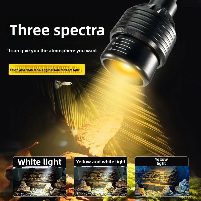Aquarium LED Spotlight 3 Color Adjustable Zoomable Restore Ecological Light for Planted South American Stream Native Fish Tanks