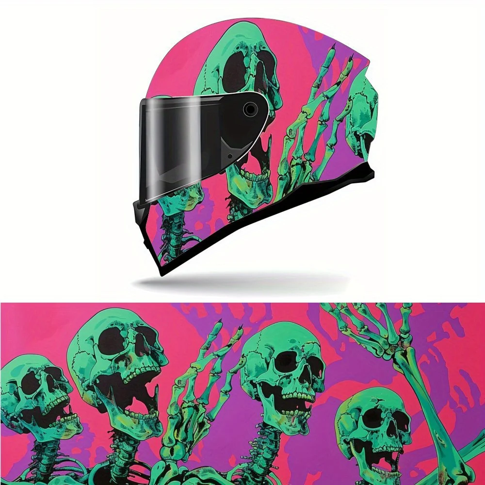 

Eerie Cyan Skulls PVC Motorcycle Helmet Vinyl Wrap, Self-Adhesive Waterproof Sticker, Anti-Scratch Decorative Film for Full Face