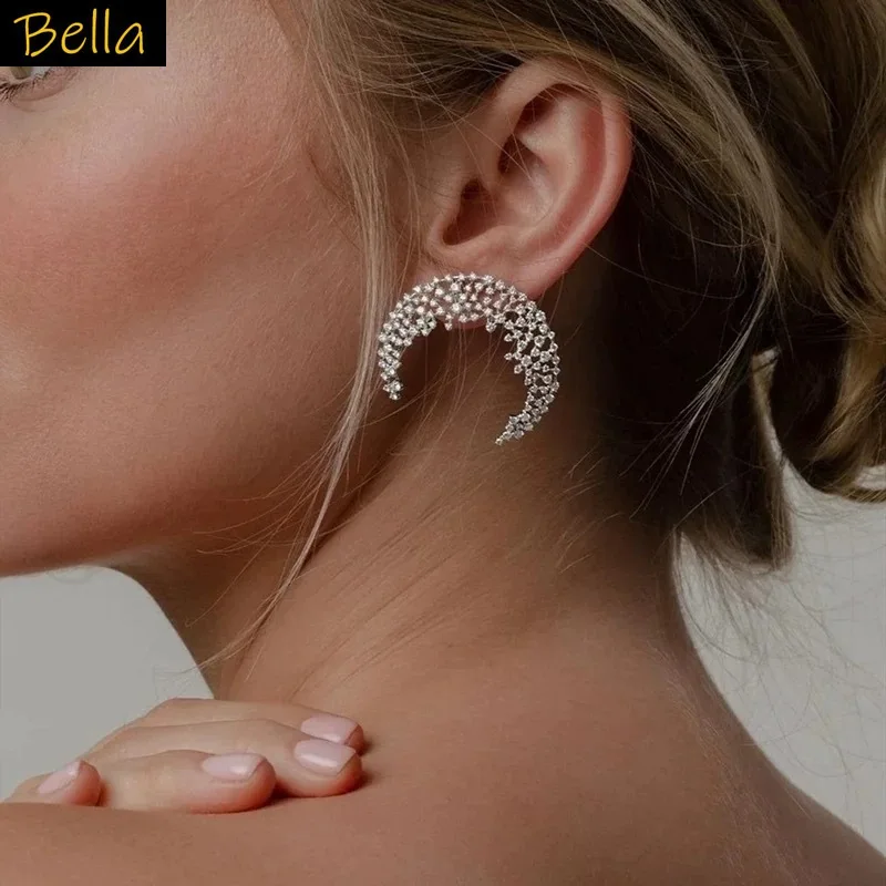 

new trendy new moon earrings zircon silver gold color wedding bride dinner party classy jewelry women stud earrings gift