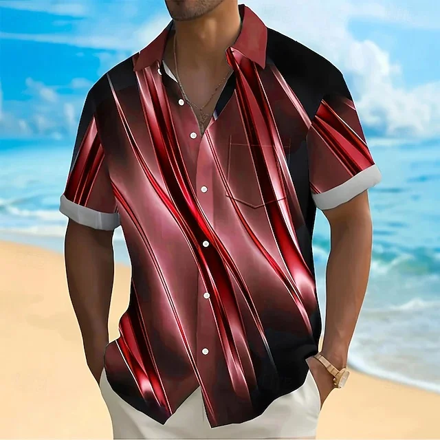 Summer Short Sleeve Linen Shirt Men Chest Pocket Design Lightweight Beach Holiday Casual Streetwear Tops