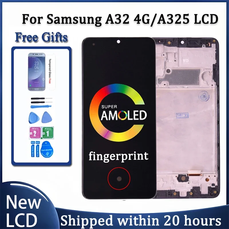 Pop Super AMOLED para Samsung A32 4G LCD para Samsung A325 A325F SM-A325F/DS marco de pantalla LCD pantalla táctil digitalizadora A325 LCD