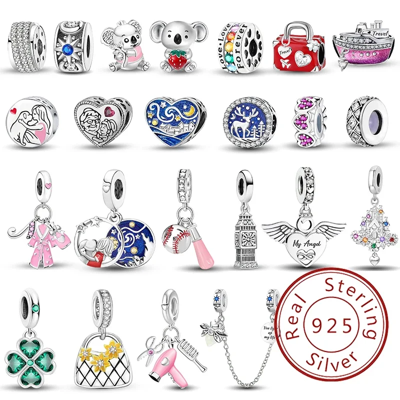 

Стерлингового серебра 925 пробы, Рождественская елка Коалы, клевер, подвески в форме сердца, бусины, подходят для оригинальных браслетов-кастрюли, сделай сам, изящные ювелирные изделия, подарок