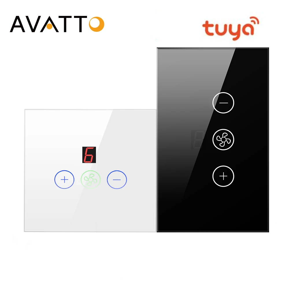 AVATTO Tuya WiFi Smart Fan Switch with Screen,Smart Life APP Remote Control AC 110V 220V EU/US Switch Work for Alexa Google Home