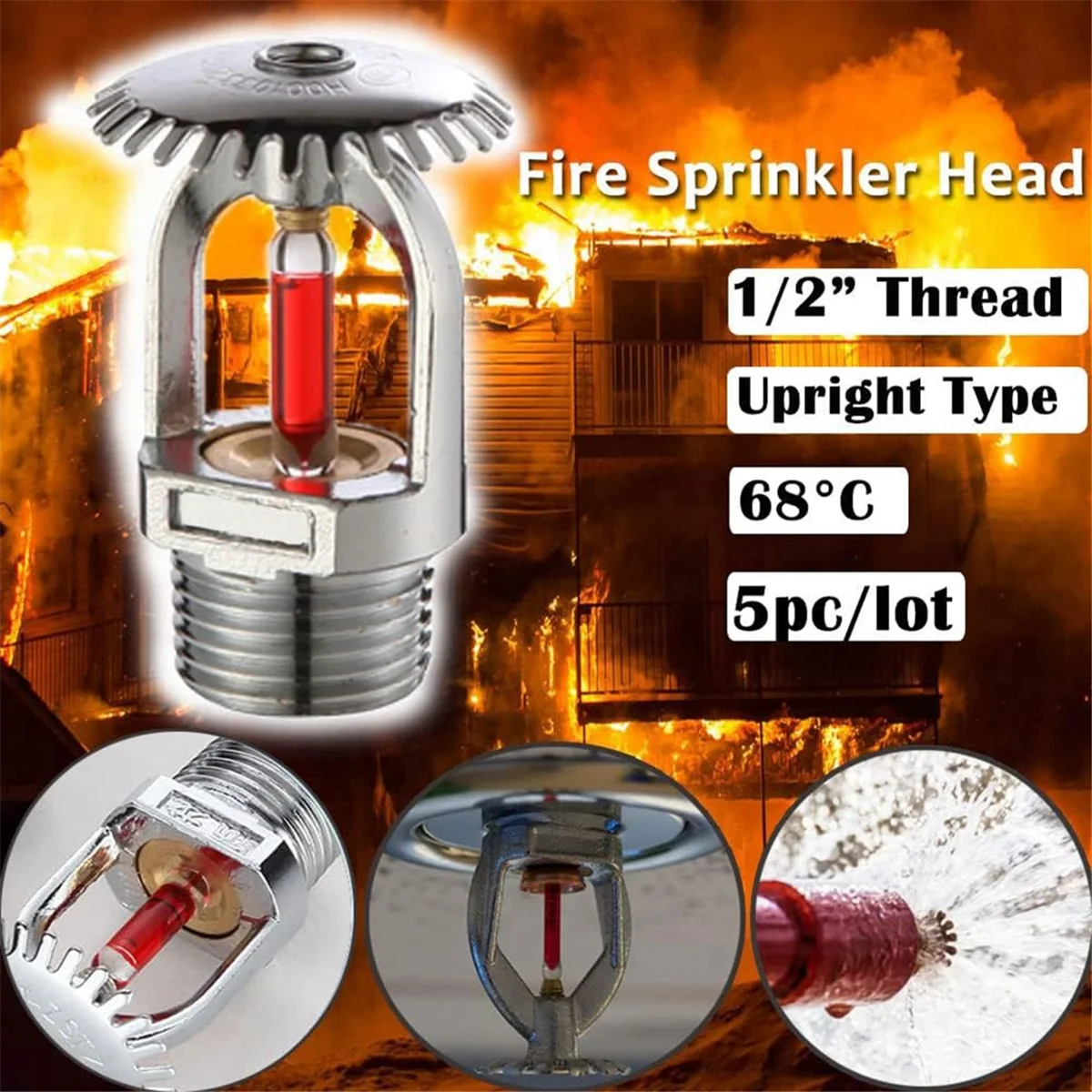 

A002 5Pcs Fire Sprinkler-Head 155℉, Upright Sprinklers-Head Water -Up 68℃ Quick Response 1/2Inch NPT Thread
