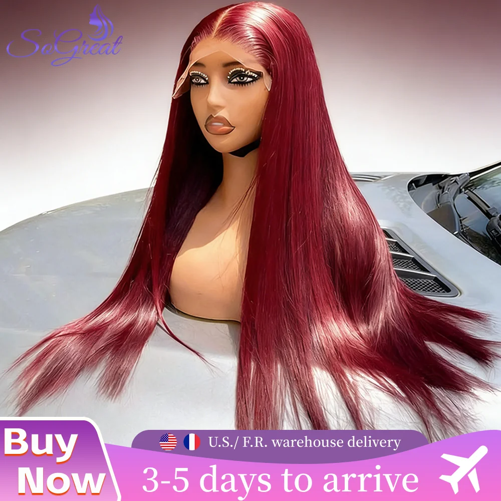 

Прямой бордовый парик с HD-кружевной передней частью 13x6, парик из натуральных волос 13x4 с кружевной передней частью, парик 99J, 200% плотность, красный парик из натуральных волос, 30 дюймов