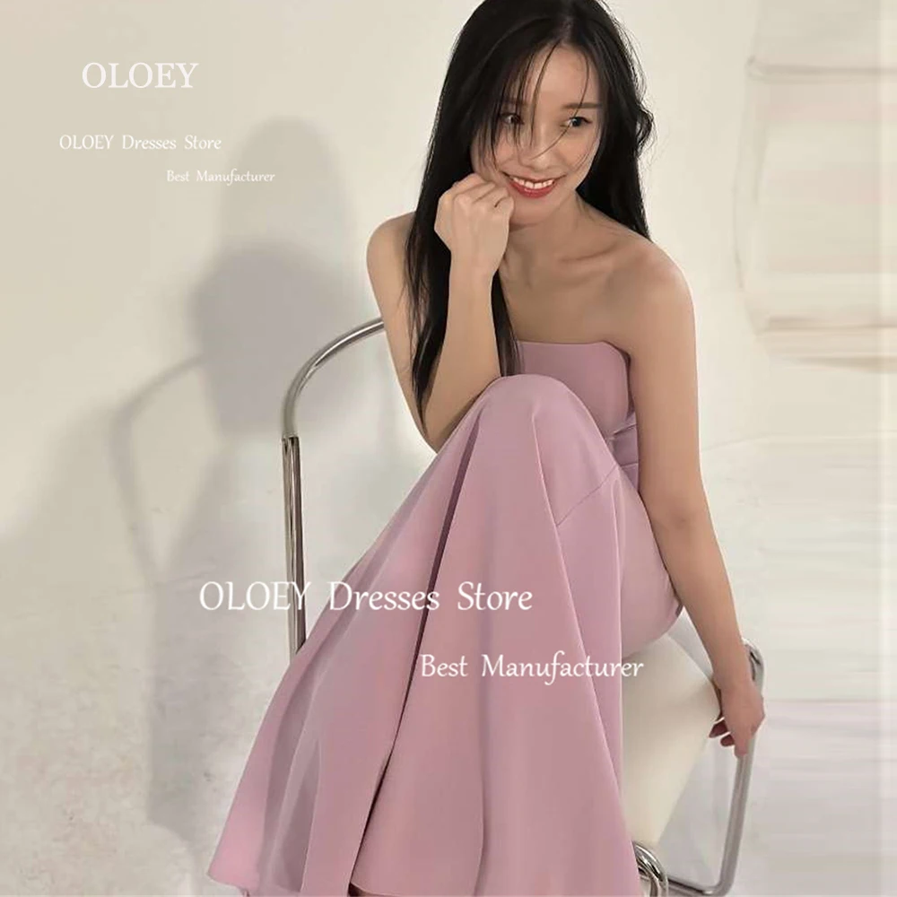 

OLOEY 2024 Simple Strapless Evening Dresses Korea Photoshoot Blush Pink Satin Formal Party Dresses Ankle-Length Custom