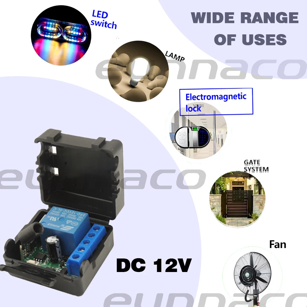 Interruttore di controllo remoto Wireless universale 433Mhz relè DC 12V 10A, Mini pulsante RF rotondo per luce/porta del Garage/serratura