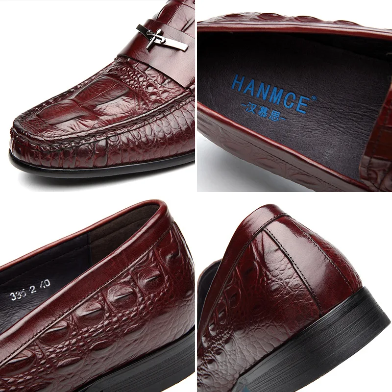 Spring and summer new style crocodile pattern British leather shoes for men, slip-on business formal shoes, youth large size lea